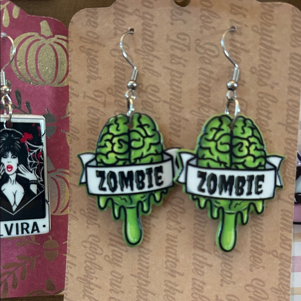 Green Zombie Brain Earrings
